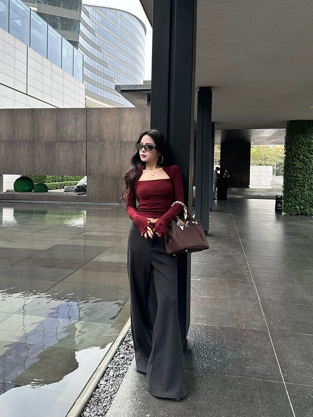CHUYUQI Fleece Slim-fitting High-waisted Slim-fitting Casual Pants