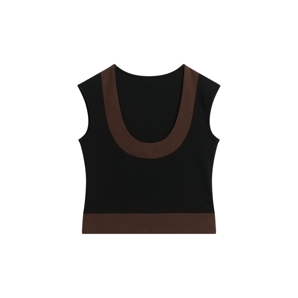 FUNKYFUN Contrast Color Large U-neck Sleeveless Vest