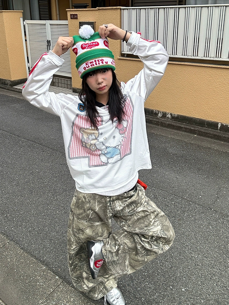 EAHO Digital Printing Kitty Mesh Long Sleeve