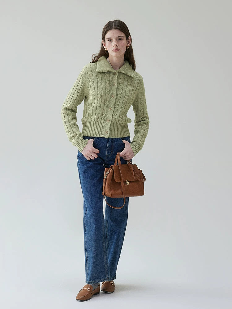 VOOE Lapel Twist Knitted Sweater Cardigan