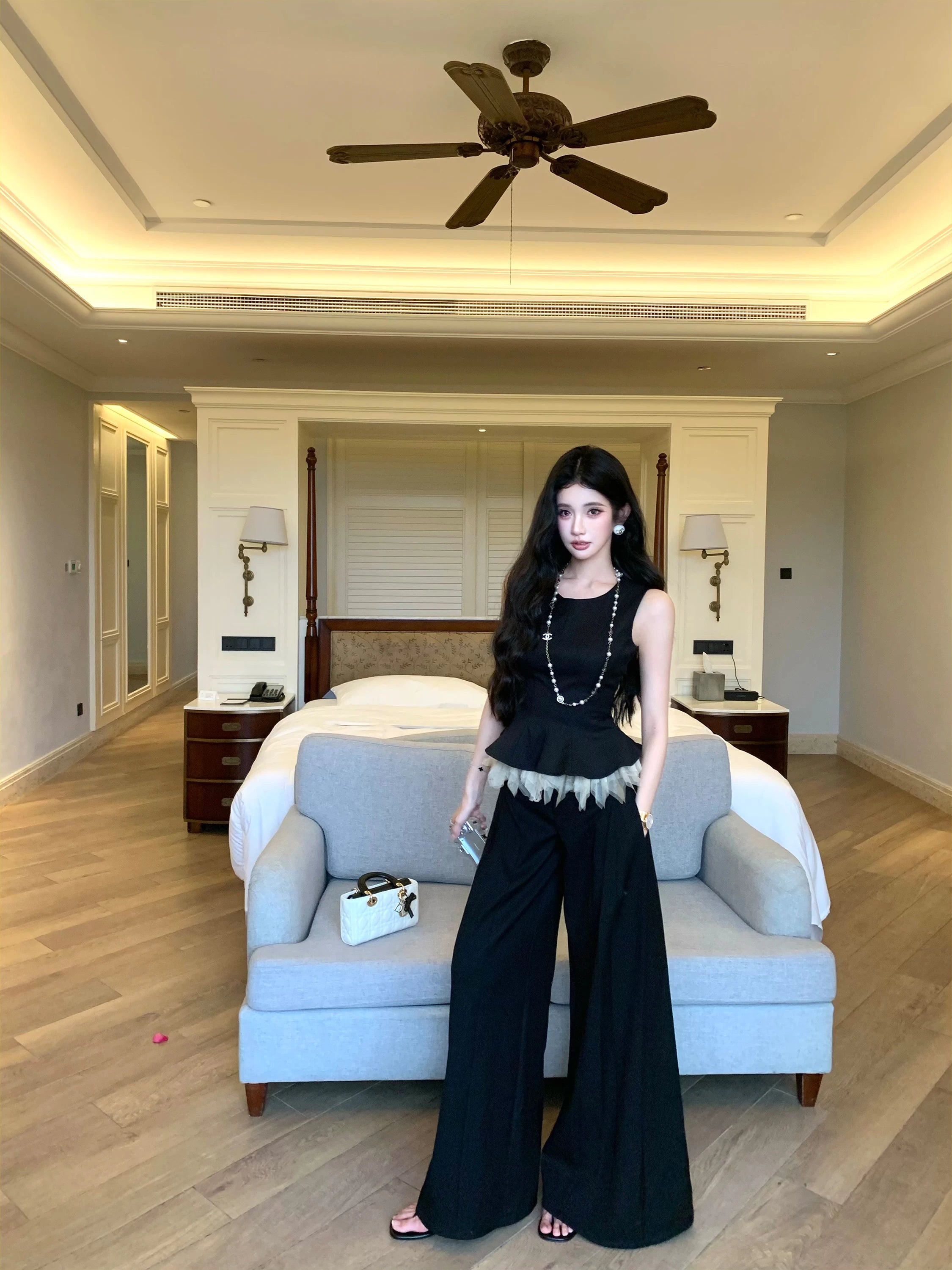 BarbChill Sleeveless Top Vest Vest Wide Leg Pants Set