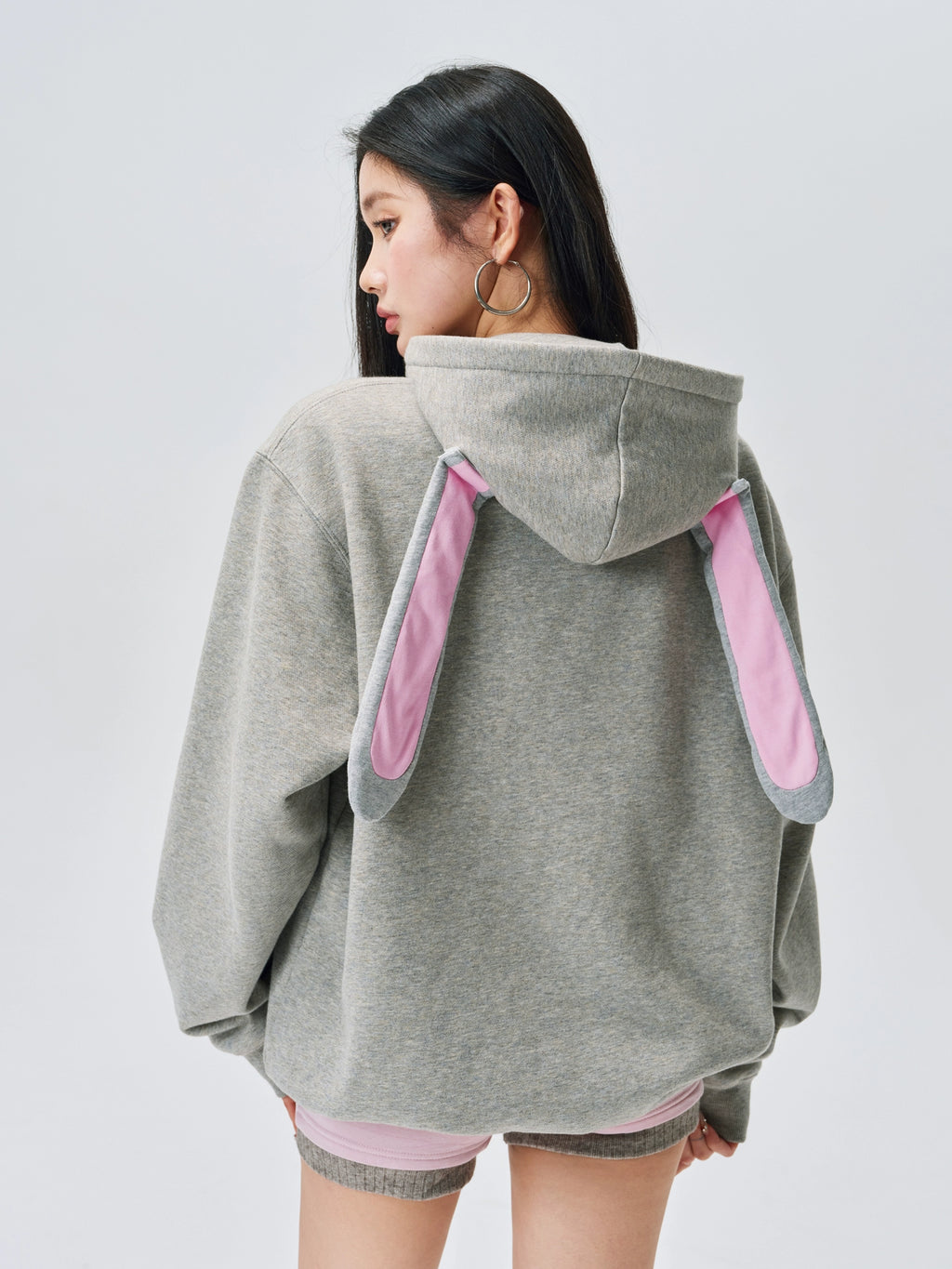 MEDM Rabbit Ear Sweet Cool Velcro Fleece Zipper Hooded Sweater