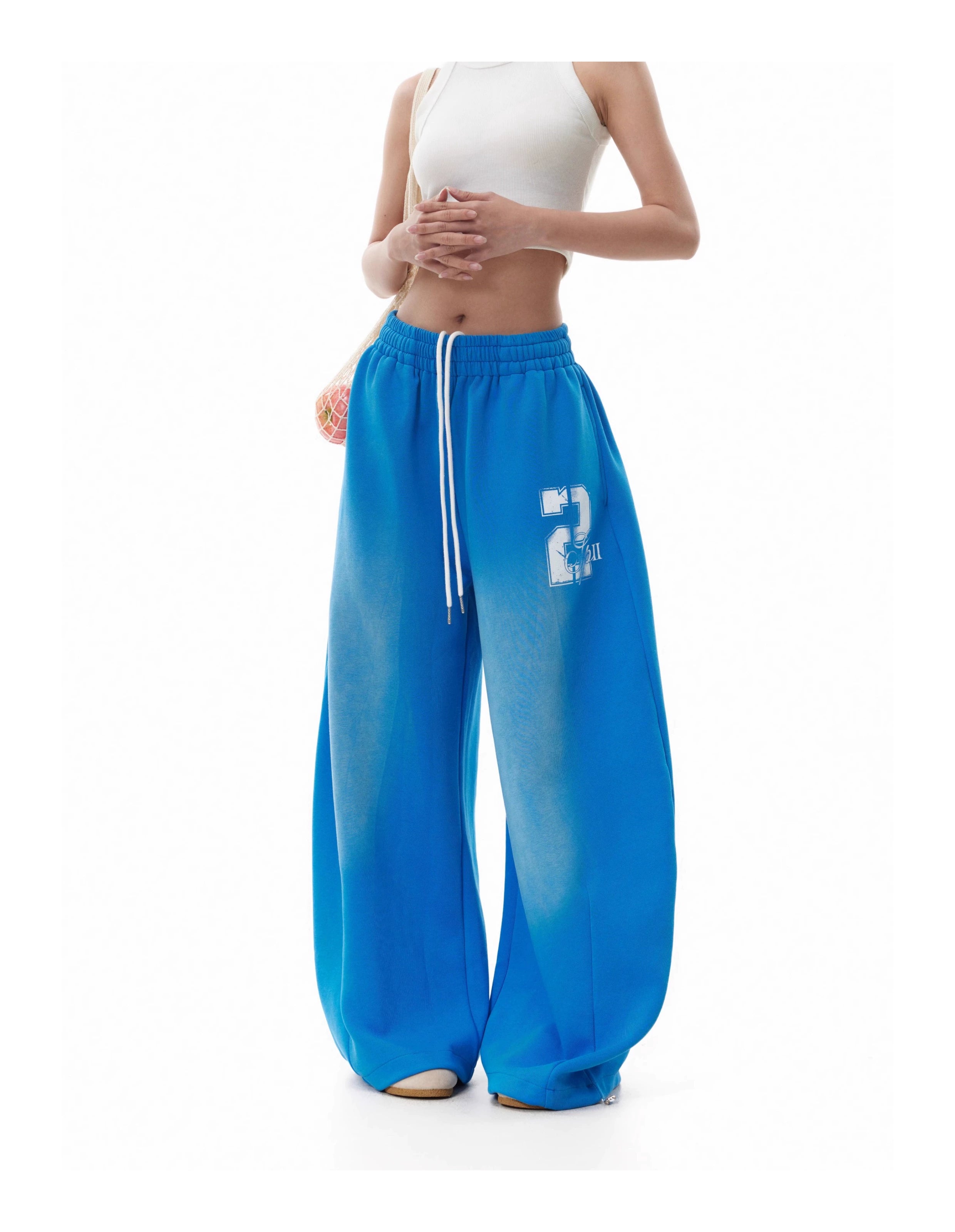 BTSG washed gradual blue wide-leg drawstring sweatpants