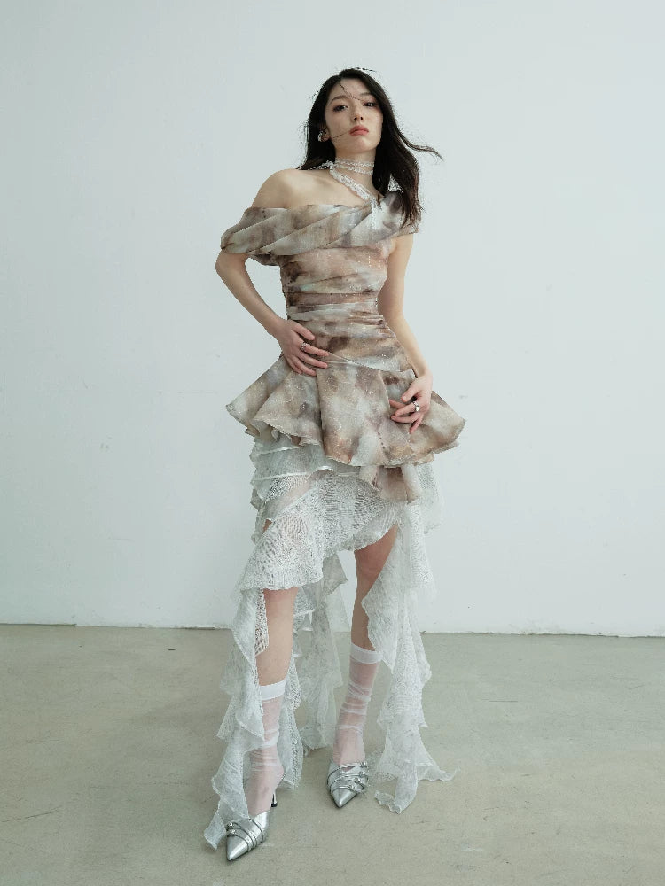 JNYLON Tulle Irregular Two Wear Tube Top Skirt