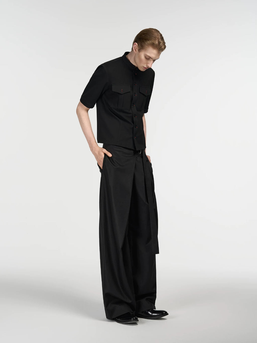 Slight Vogue Single Pleated Adjustable Waist Straight Pants