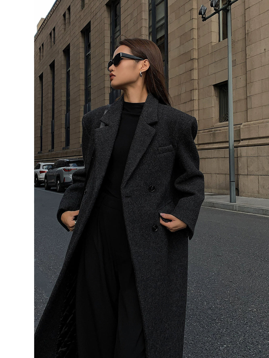 OUSPH Double-breasted Wool Woolen Coat