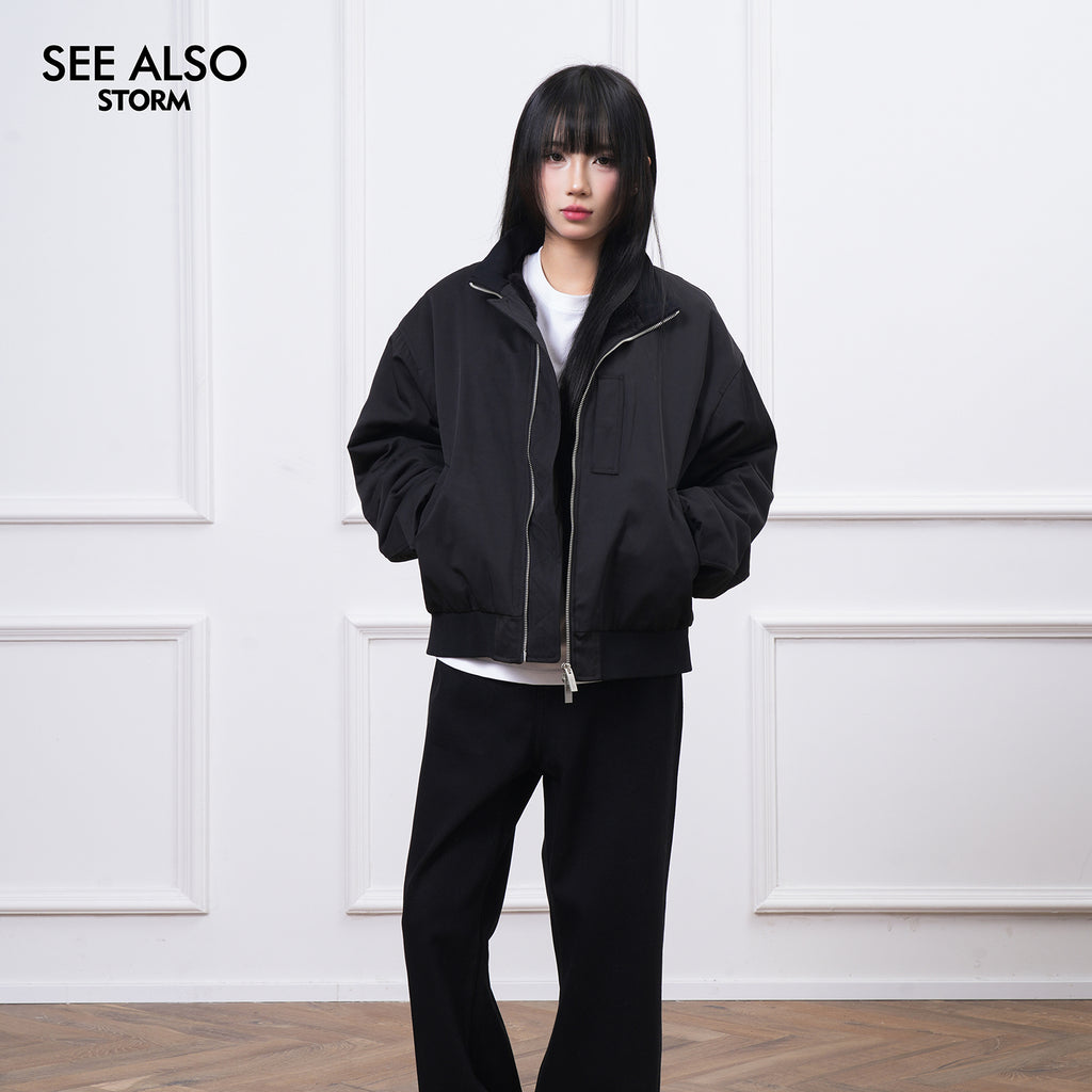 SEEALSO "Premiere feedback!" Mountain carving boxy flight jacket velvet autumn and winter jacket