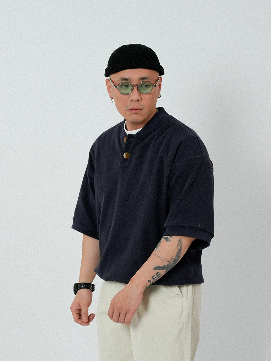 O3PARK Japanese Retro Loose College Style Polo Shirt