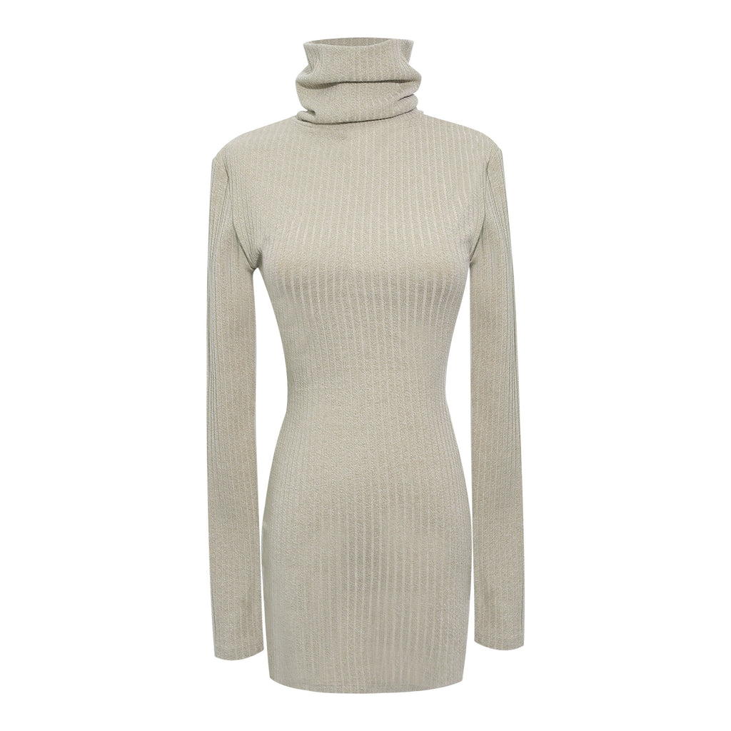 LLROGE Waist Medium and Long Over-knee Temperament Stand-up Collar Woolen Coat