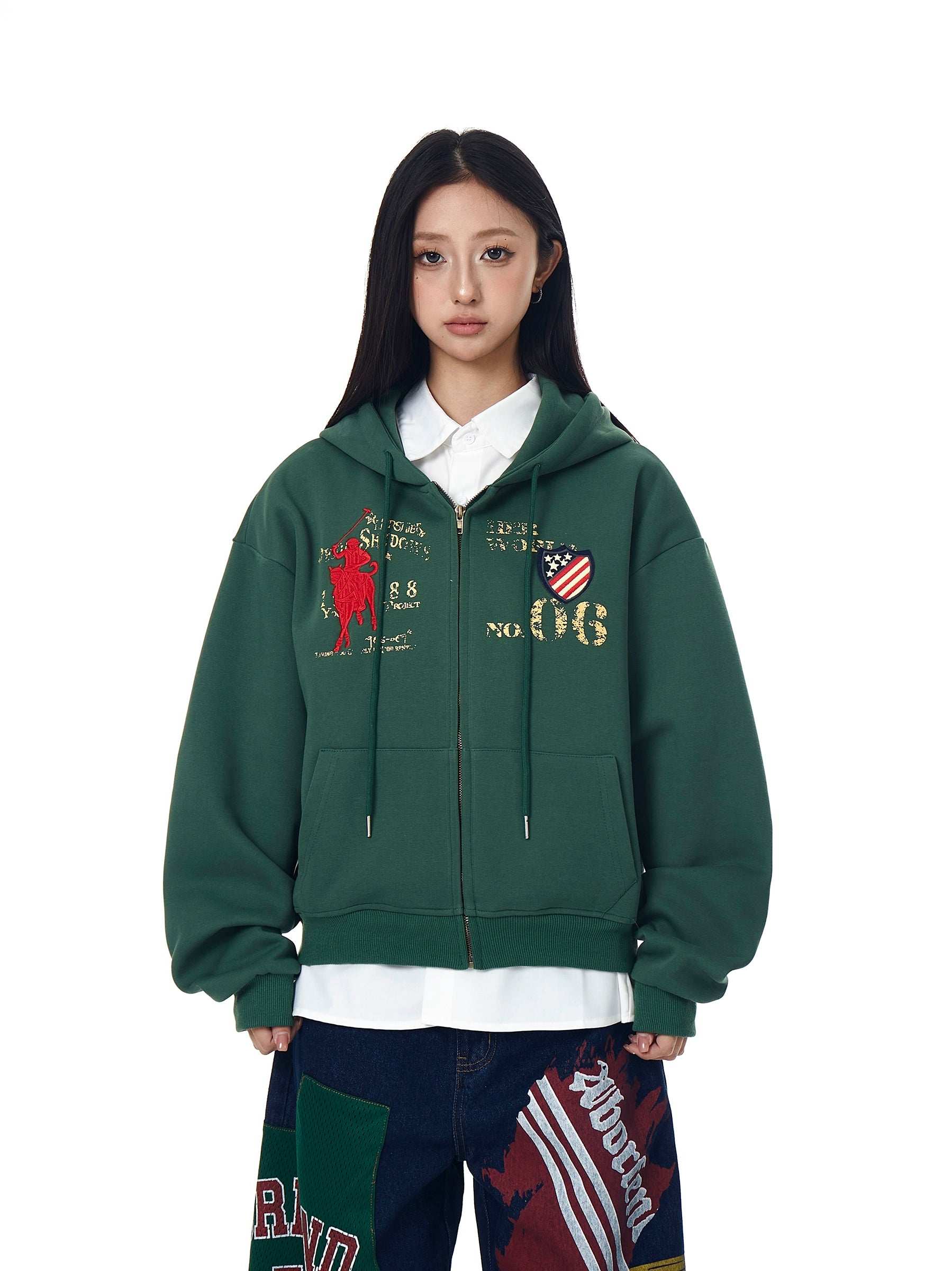 BLACKLISTS Vintage Alphabet Print Embroidered Sweater Jacket