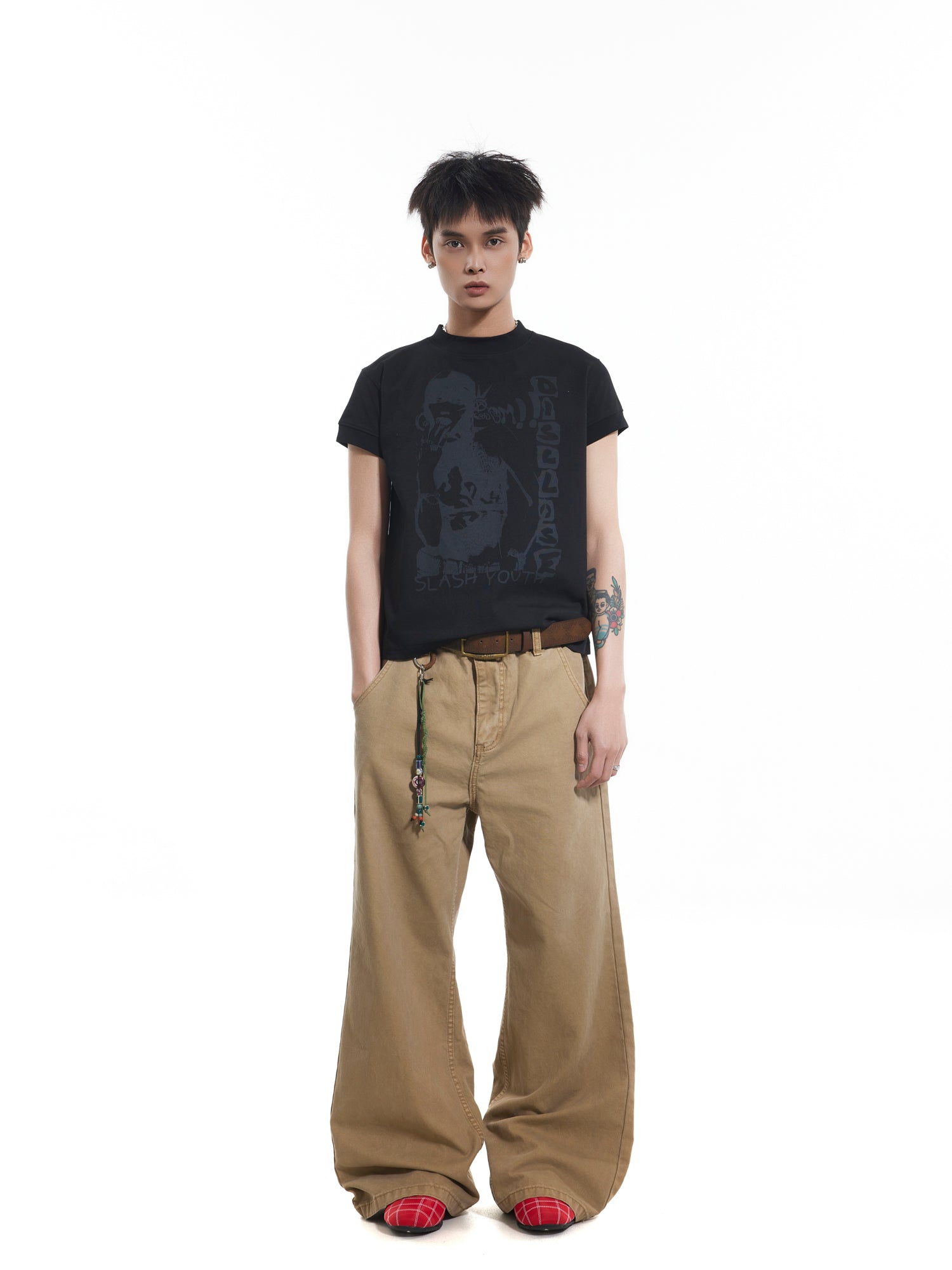 BTSG SLASA front shoulder slim thread cuffs short sleeve tee