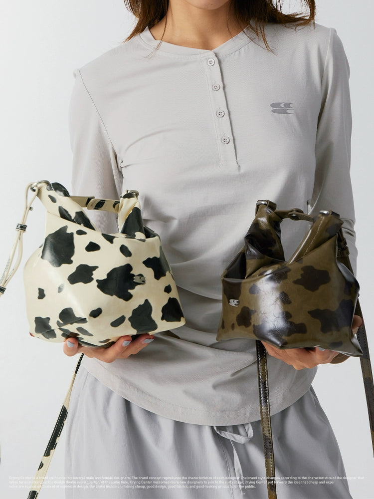 CryingCenter Cow Pattern Mini Folding Portable Messenger Bag