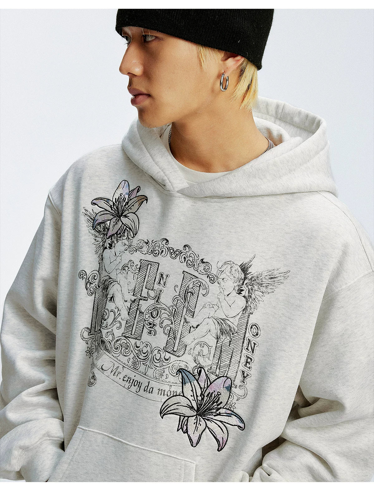 MEDM Symmetrical Angel Printed Casual Hooded Sweater