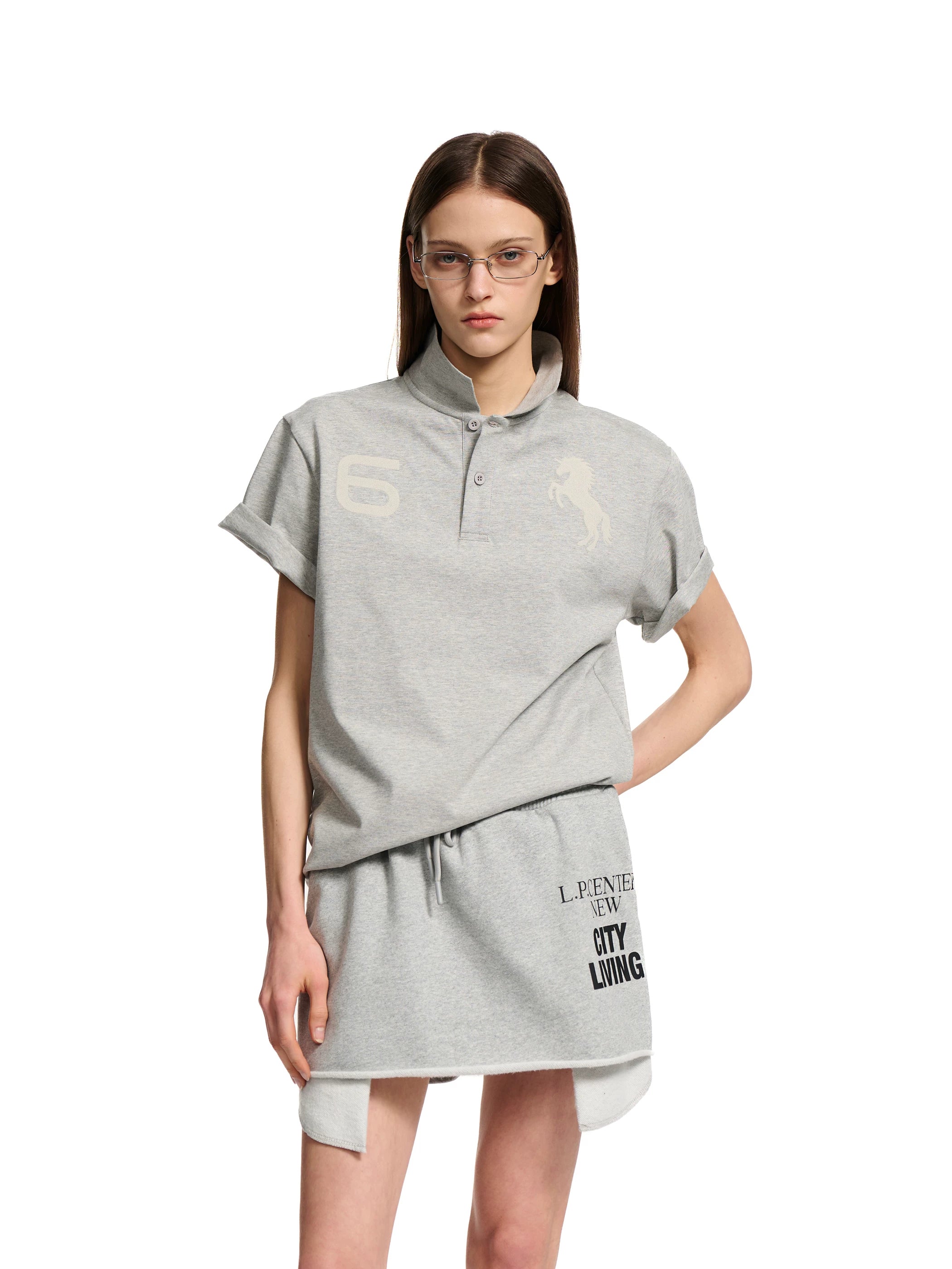 Loopsoon Chest Double Embroidered Casual Lapel Tee