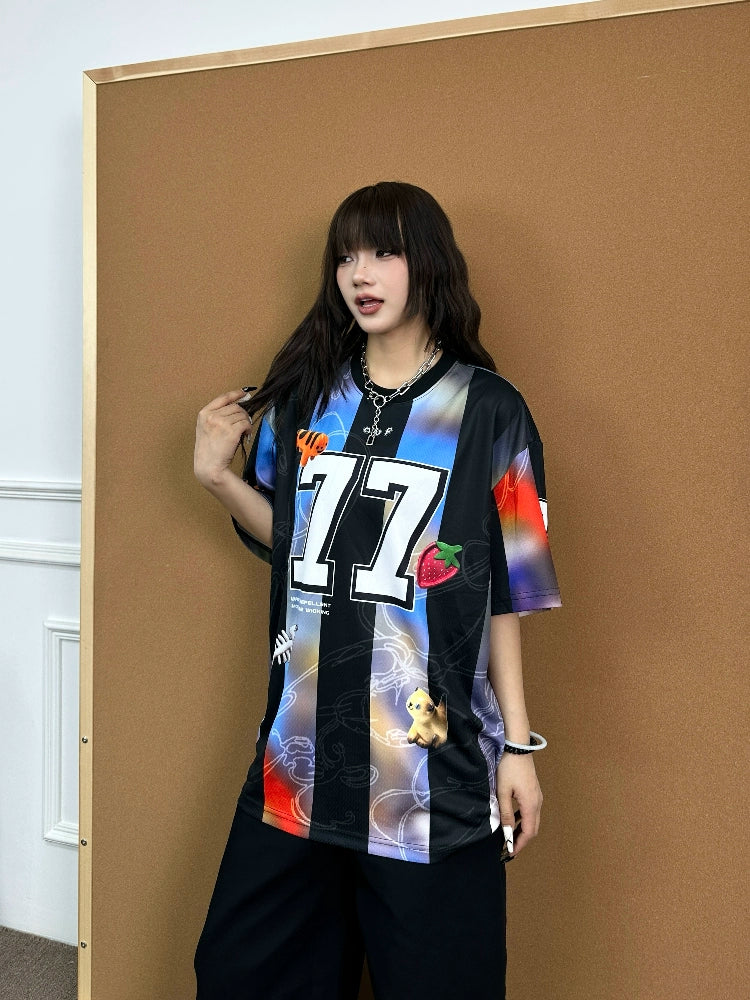 BeOurRule Vintage Direct Injection Printing Stripe Sports Tee