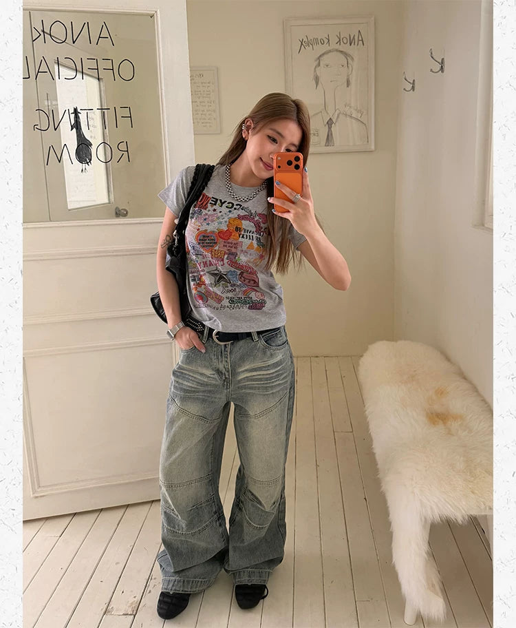 CCYE Straight Loose Patch Tailoring Old Jeans