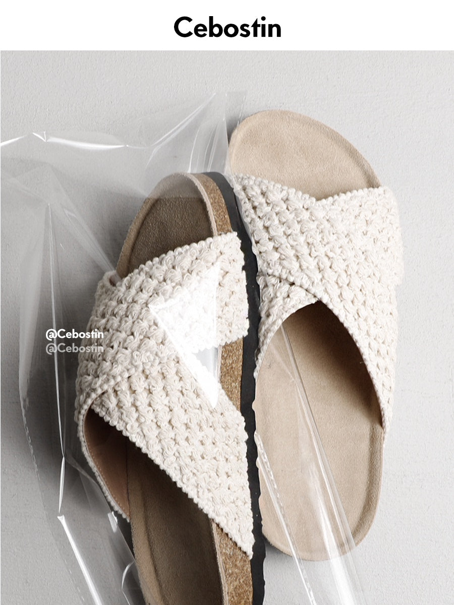 Cebostin Heightened Platform Woven Sandals Slippers
