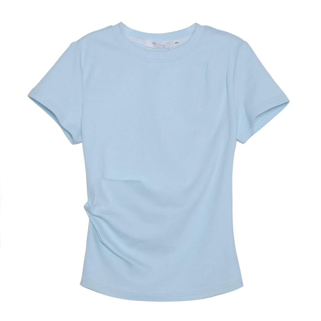 XUJING Pleated Front Shoulder Slim and Thin Tee