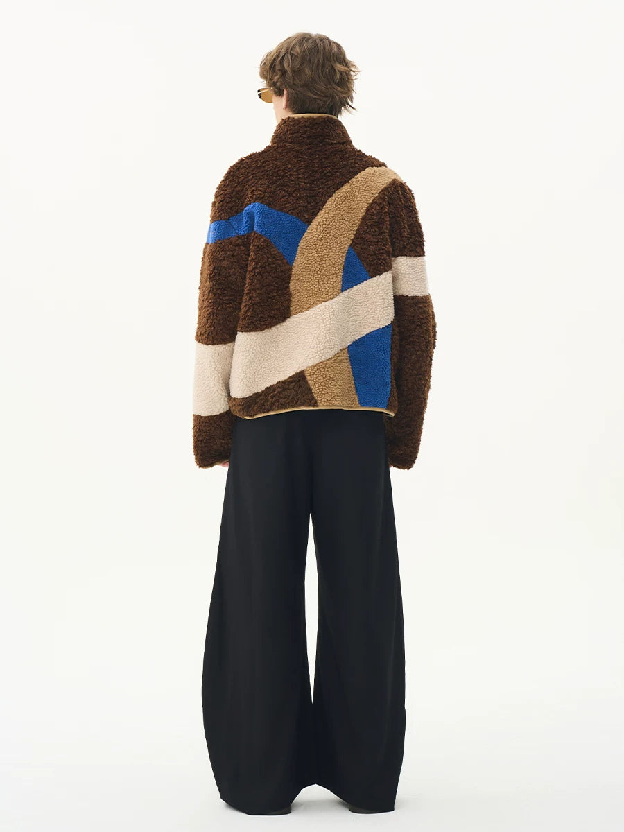 CNEW Retro Lamb Wool Spliced Loose Thermal Jacket