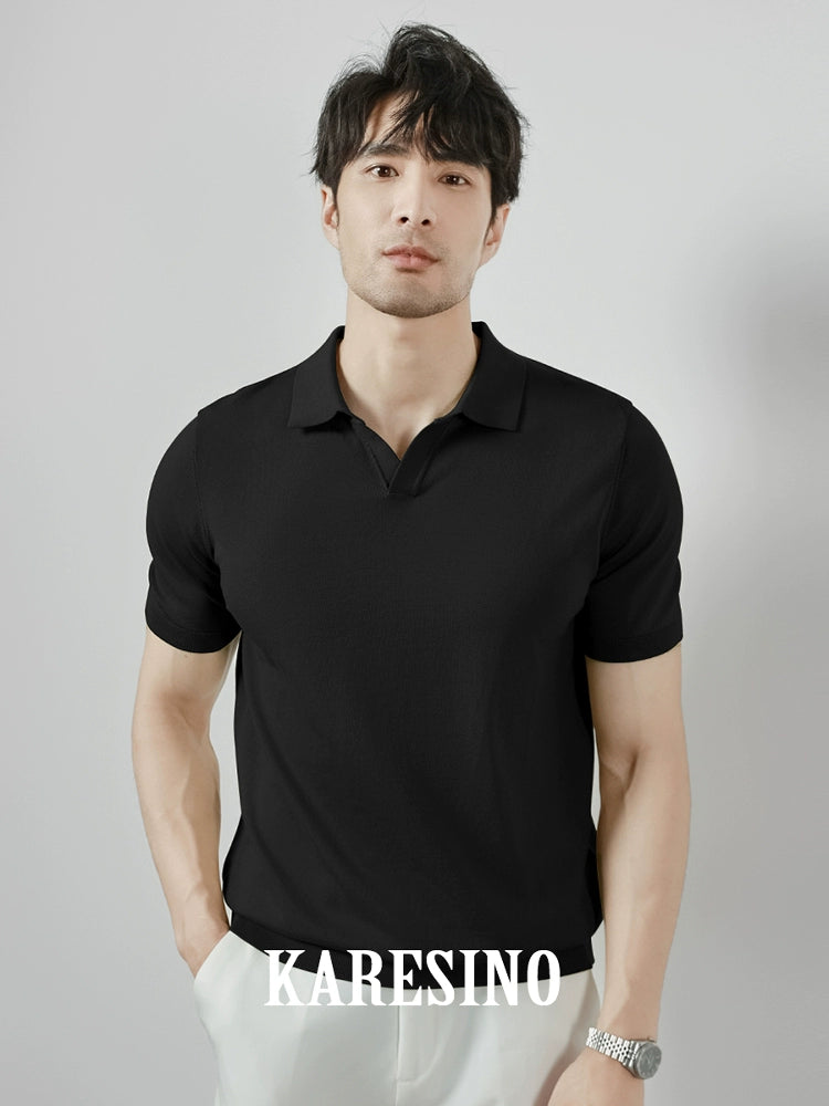 KARESINO Casual Lapel Knitted Polo Shirt