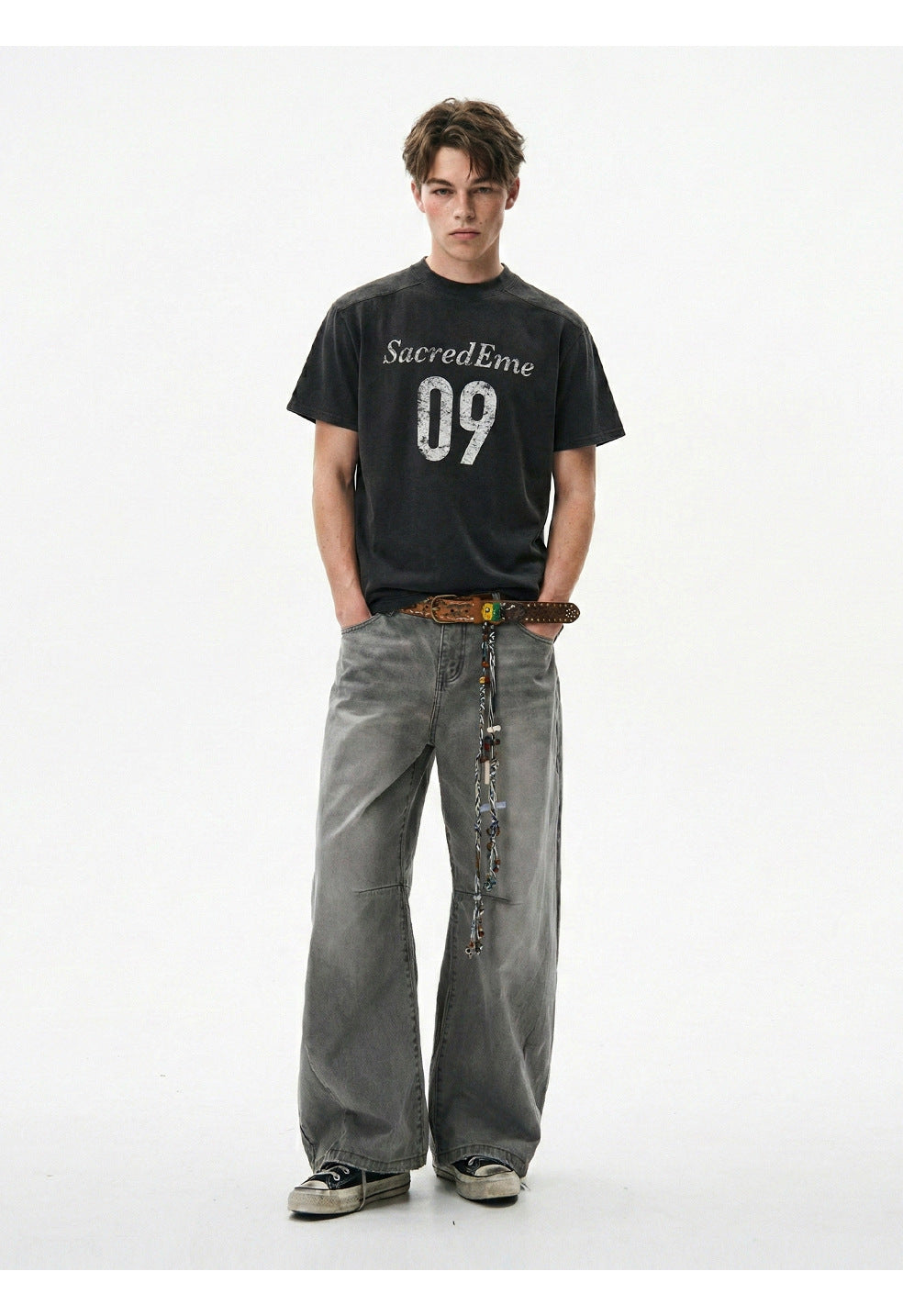 MADEEXTREME Vintage Crew Neck Front Shoulder Casual Tee