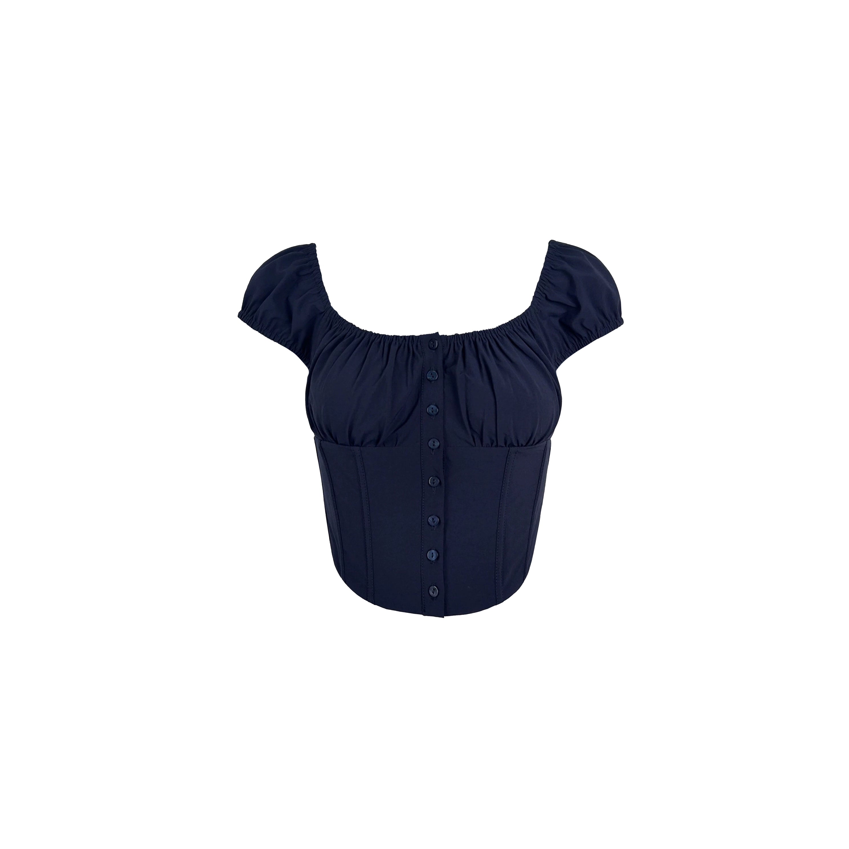 Jim Kennet Vintage Square Neck Button Slim Fit Fishbone High Waist Tee