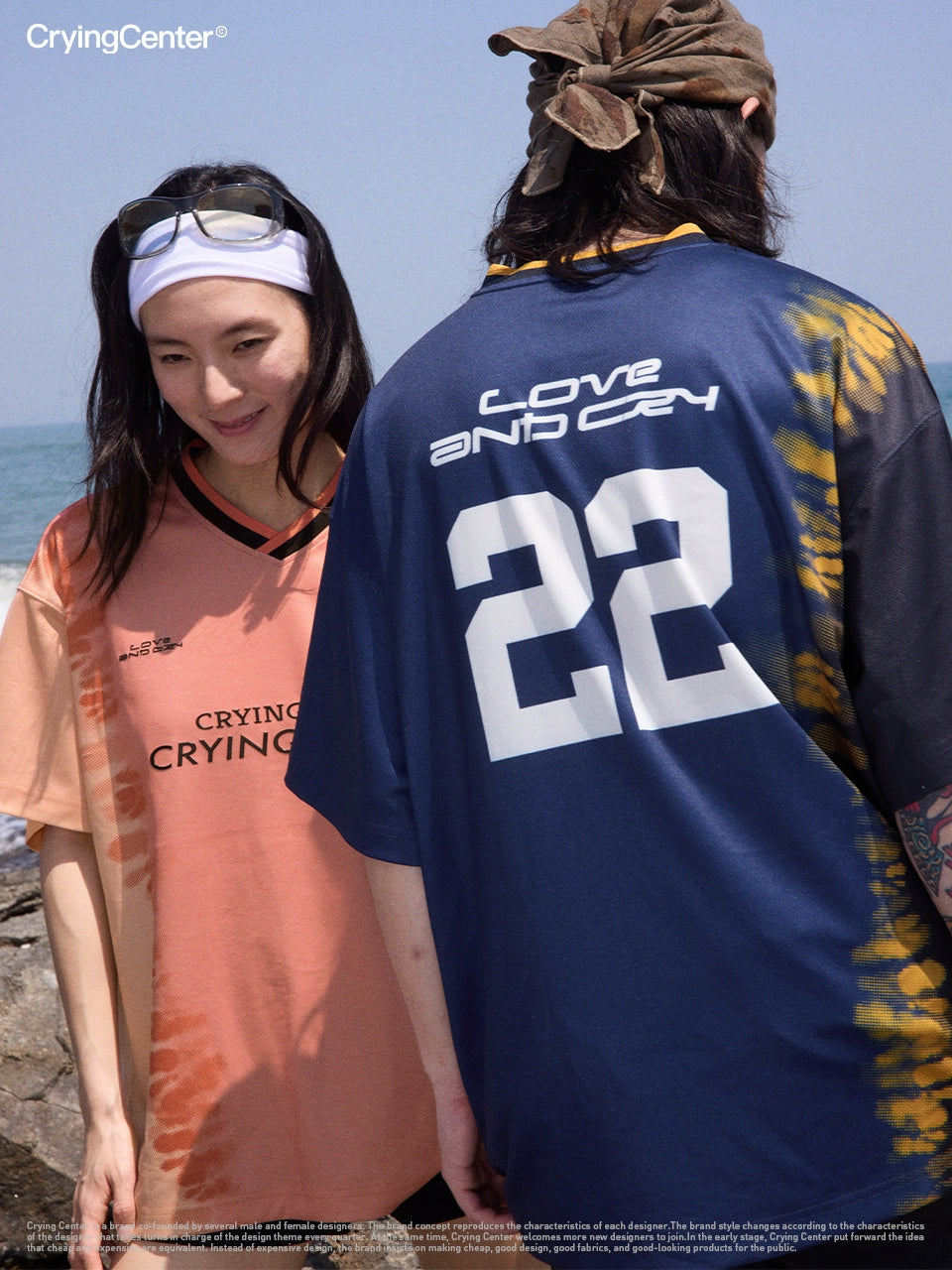 CryingCenter Tie-dye Contrasting V-neck Jersey Tee