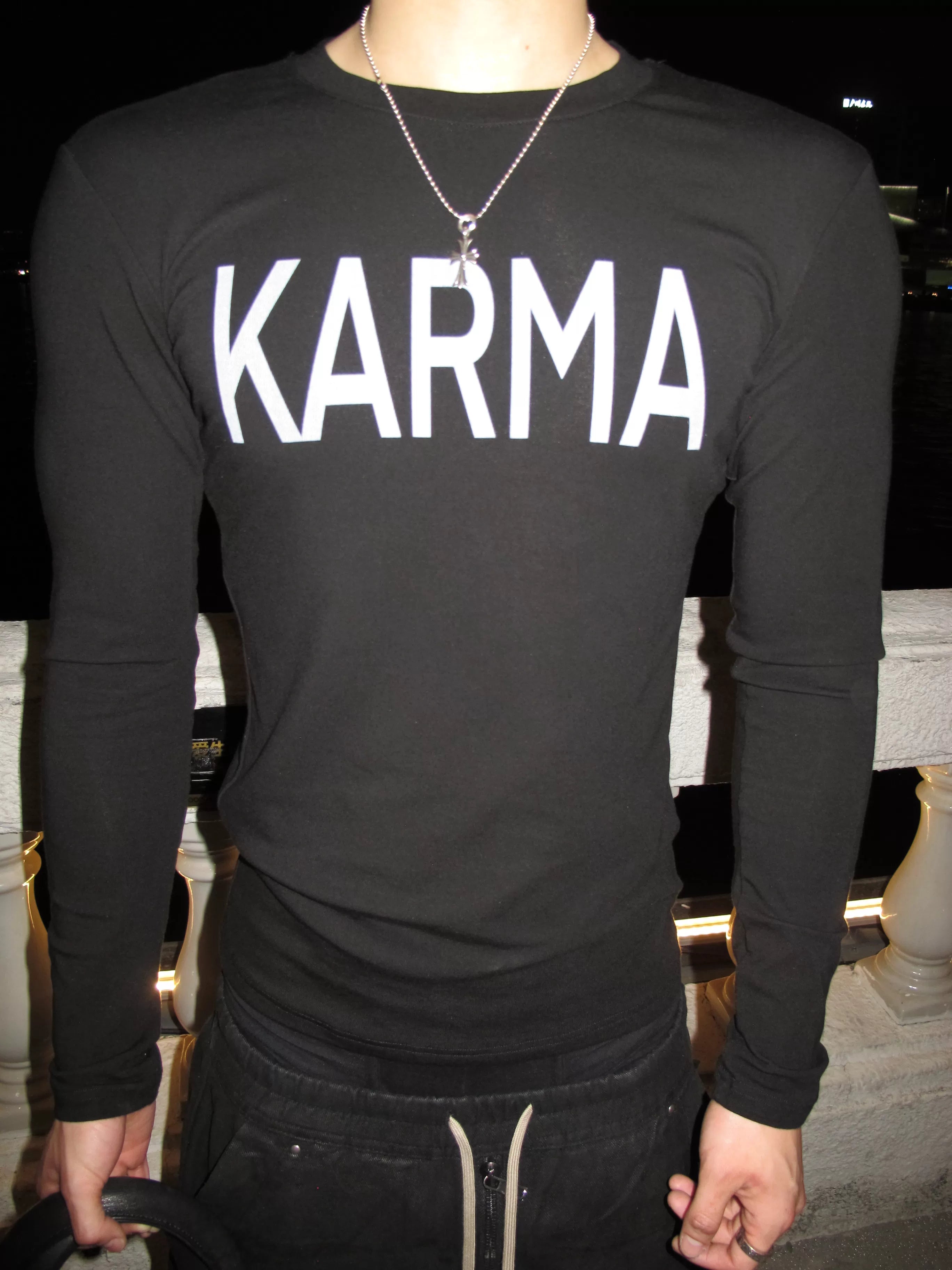 KARMANISTIC Vintage Crew Neck Letter Print Slim Sleeve