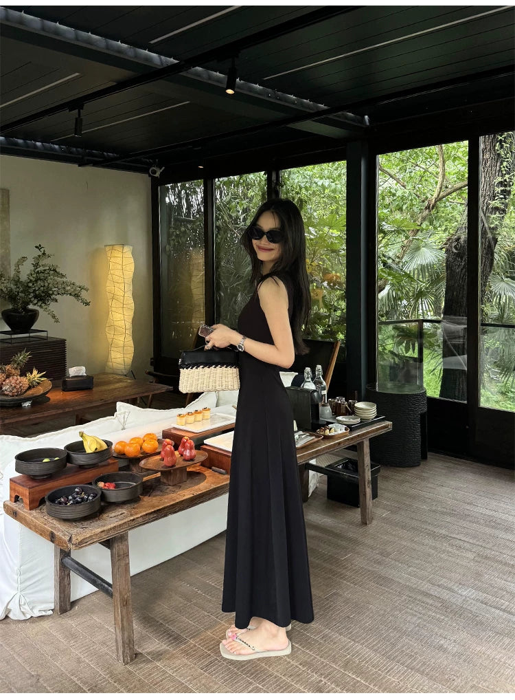 Pusumede Waist Crew Neck Knitted Vest Dress