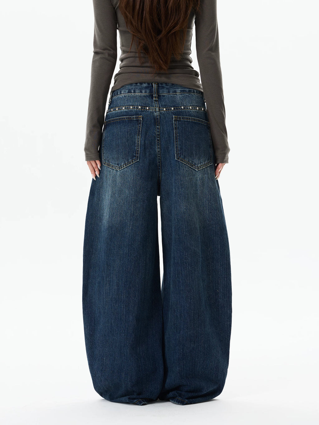 WLNEXT Vintage Wide Leg Loose Diamond Jeans