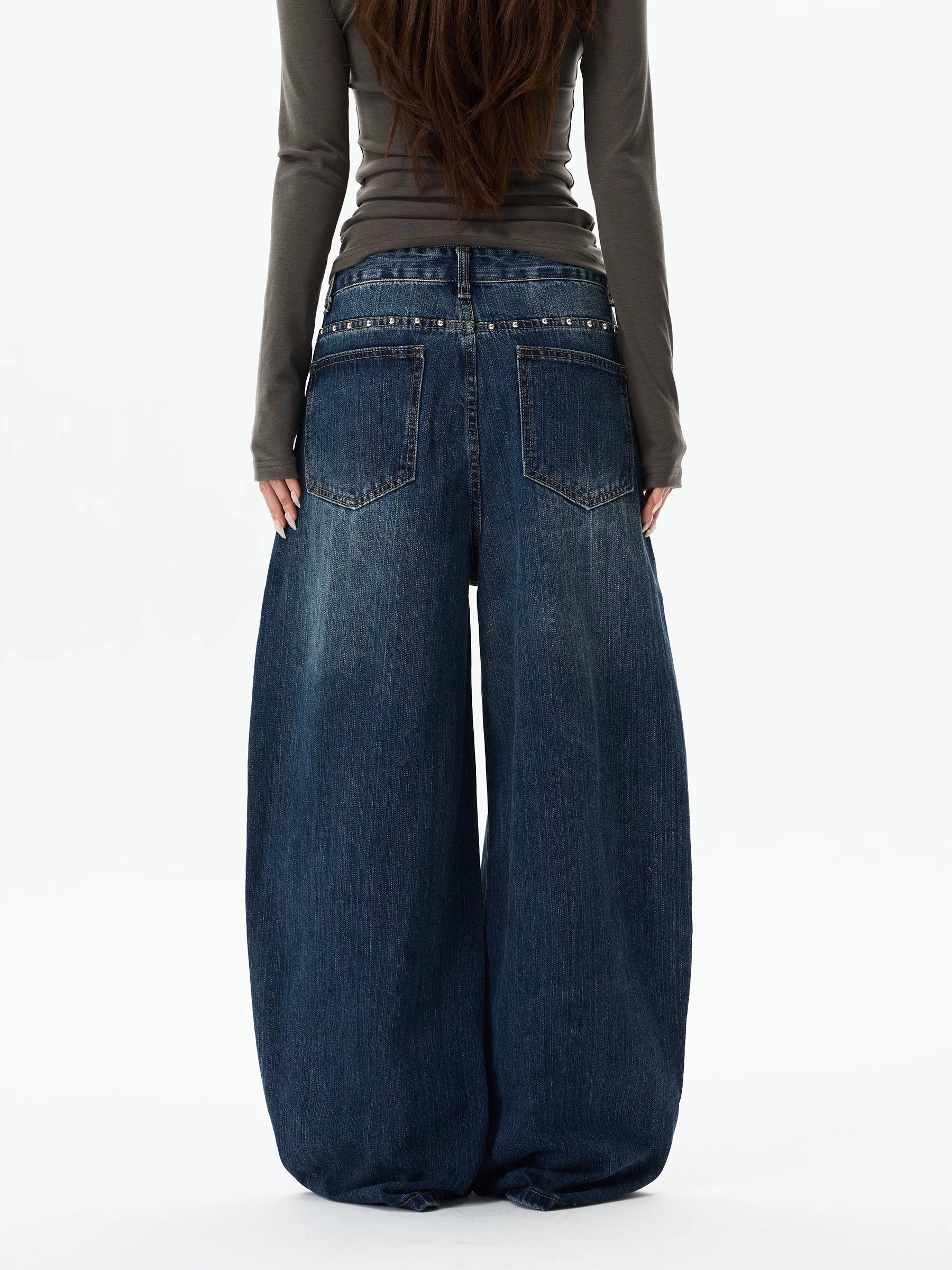 WLNEXT Vintage Wide Leg Loose Diamond Jeans