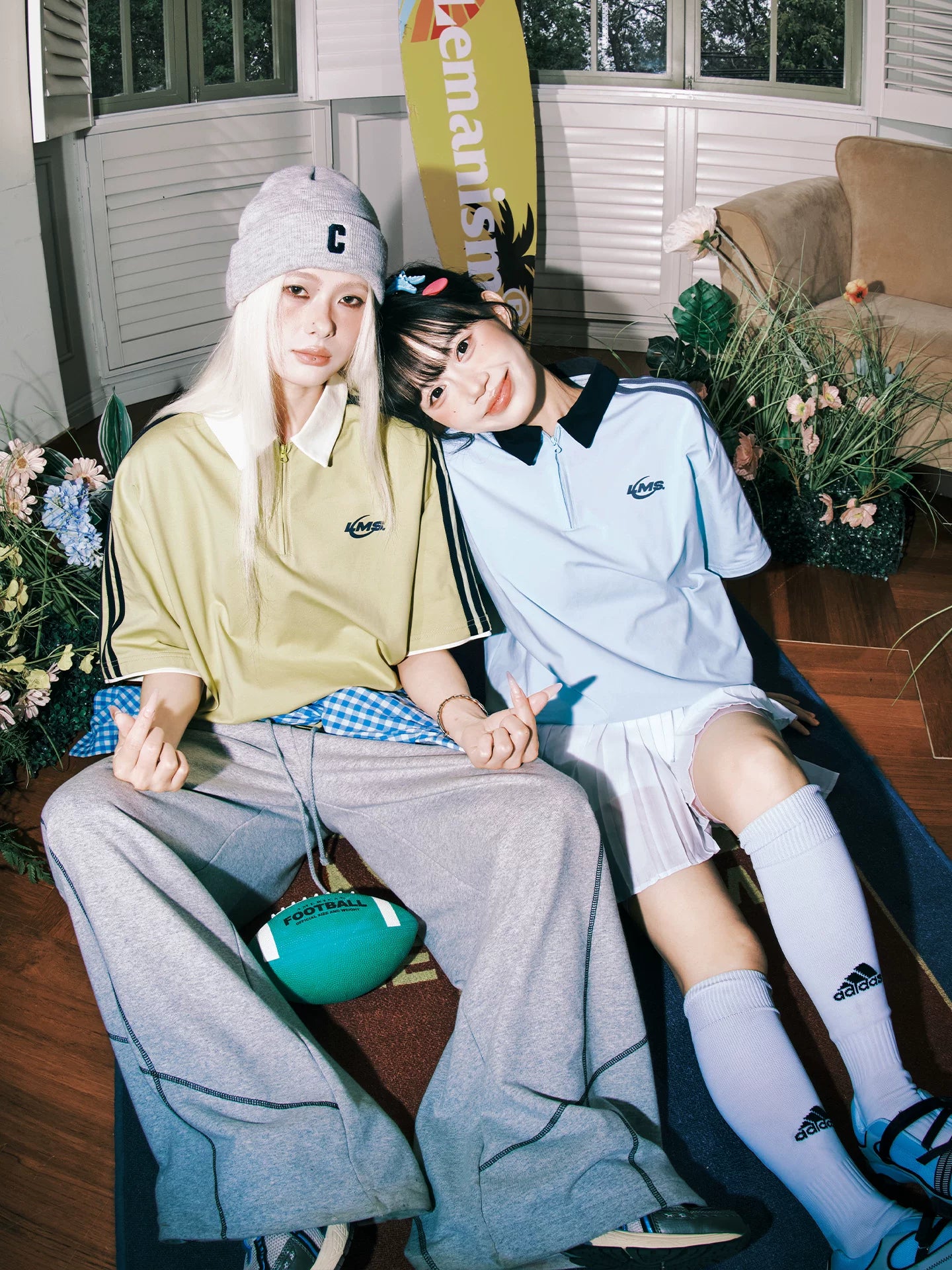 Lemanism Contrasting Sports POLO Collar Loose Tee