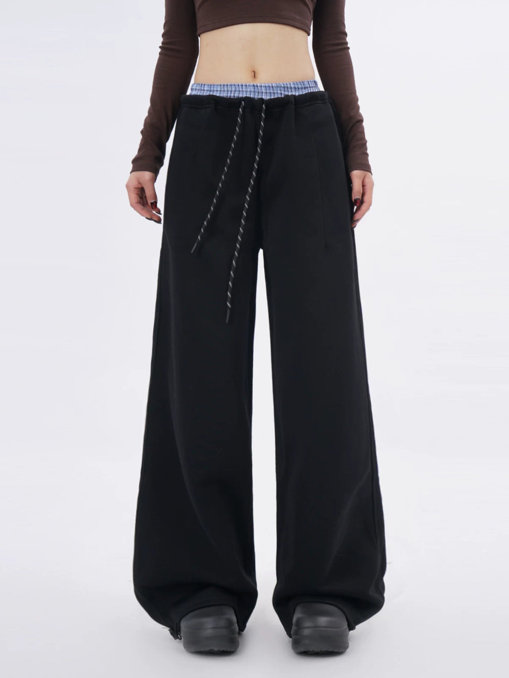SAMUSAN Double Waist Loose Drape Floor Straight Tote pants