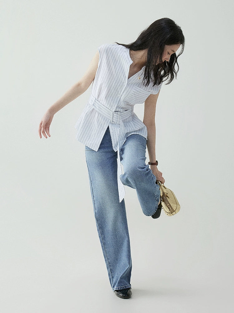 VOOE Temperament Pure Cotton Thin Belt Shirt