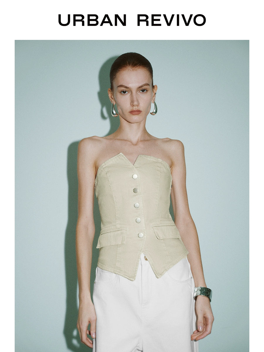 URBAN REVIVO Tube Top Sleeveless Casual Shirt