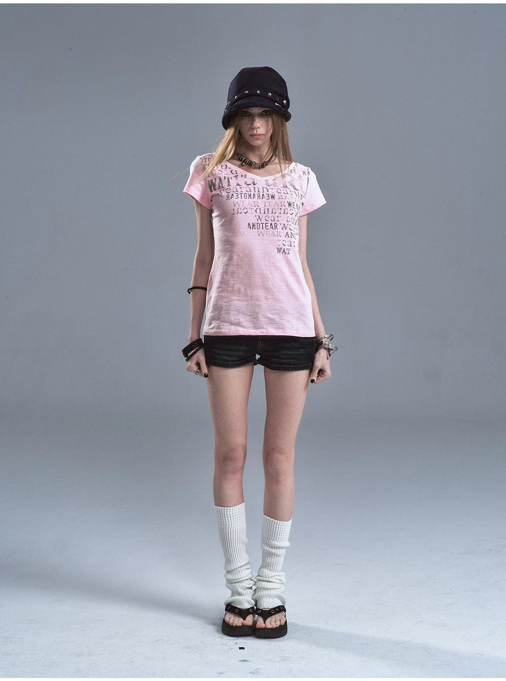 WearAndtear Round Neck V-neck Letter Print Slim Tee