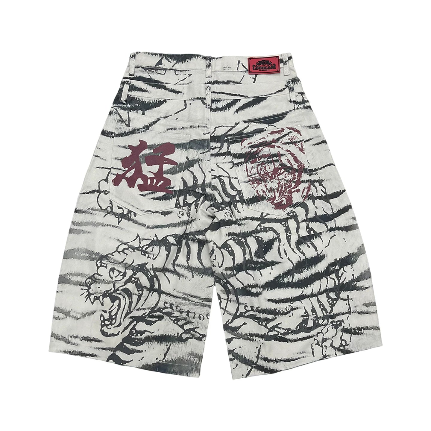 Luuucam Tiger Graffiti Print Seven-point Denim Shorts