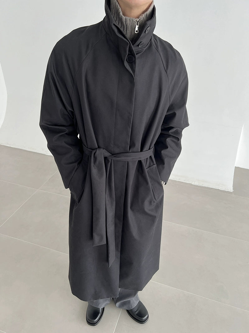 COLN Premium Stand-up Collar Long Trench Coat