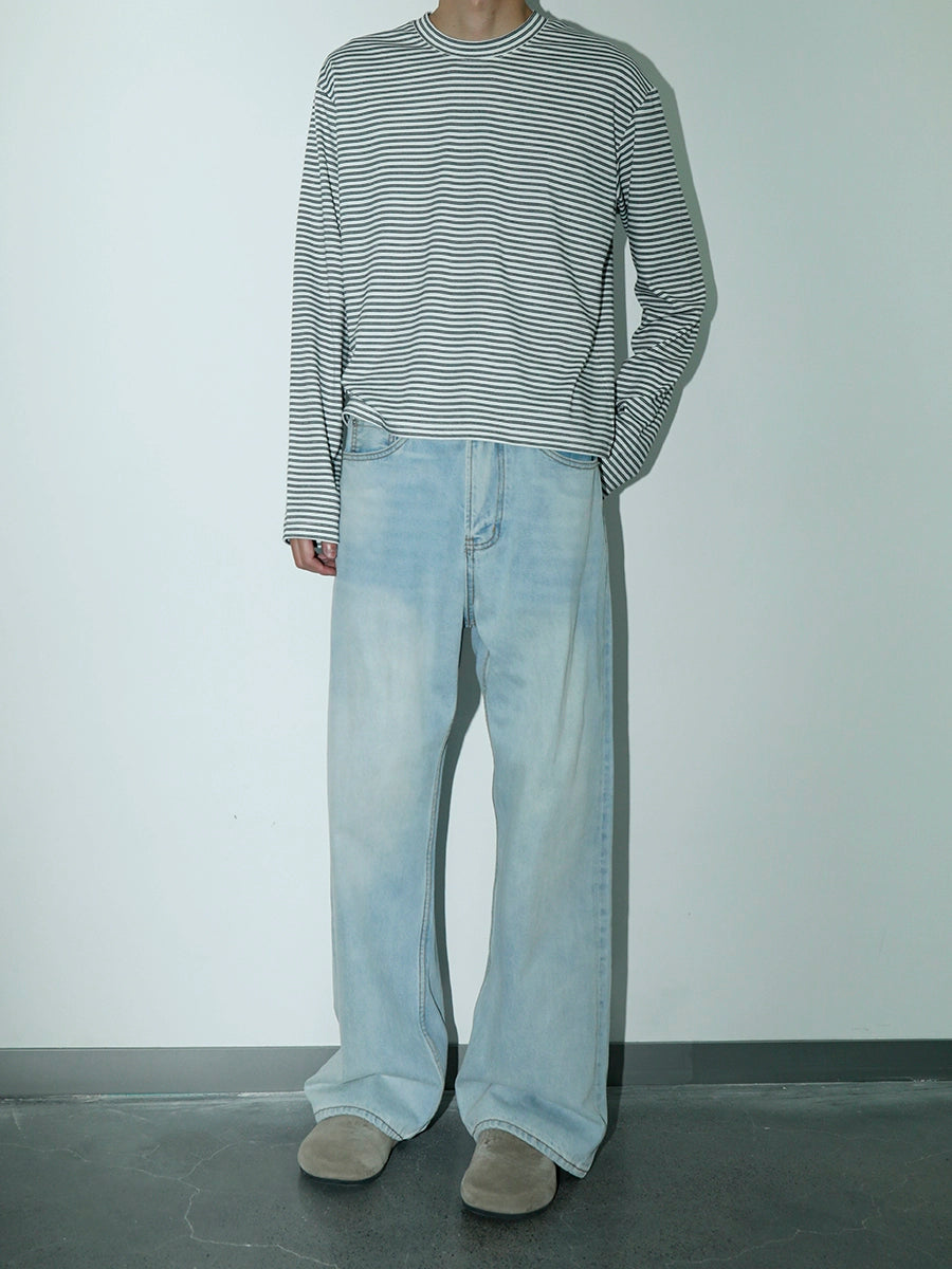 PLUS NO LOGO Casual Retro Crew Neck Striped Long Sleeve