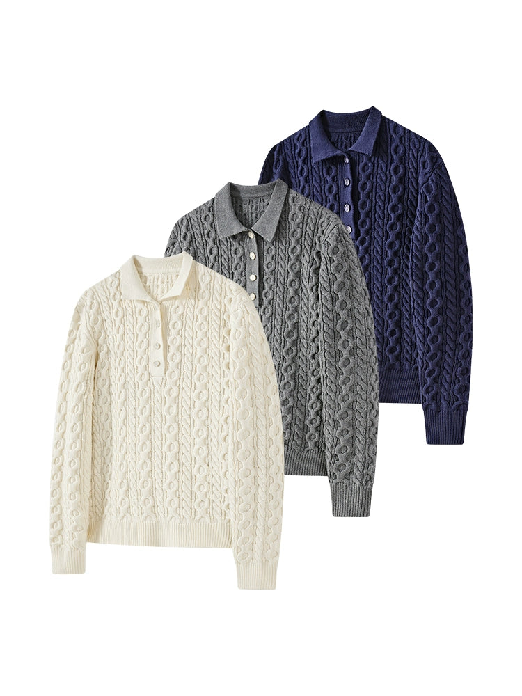 KREATE Twist Lapel Three-dimensional Twisted Polo Sweater