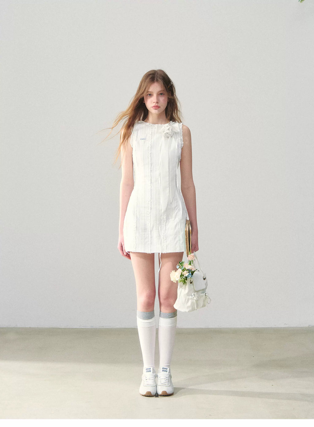 SunsetPark Vertical Striped Lace Stitching Sleeveless Dress