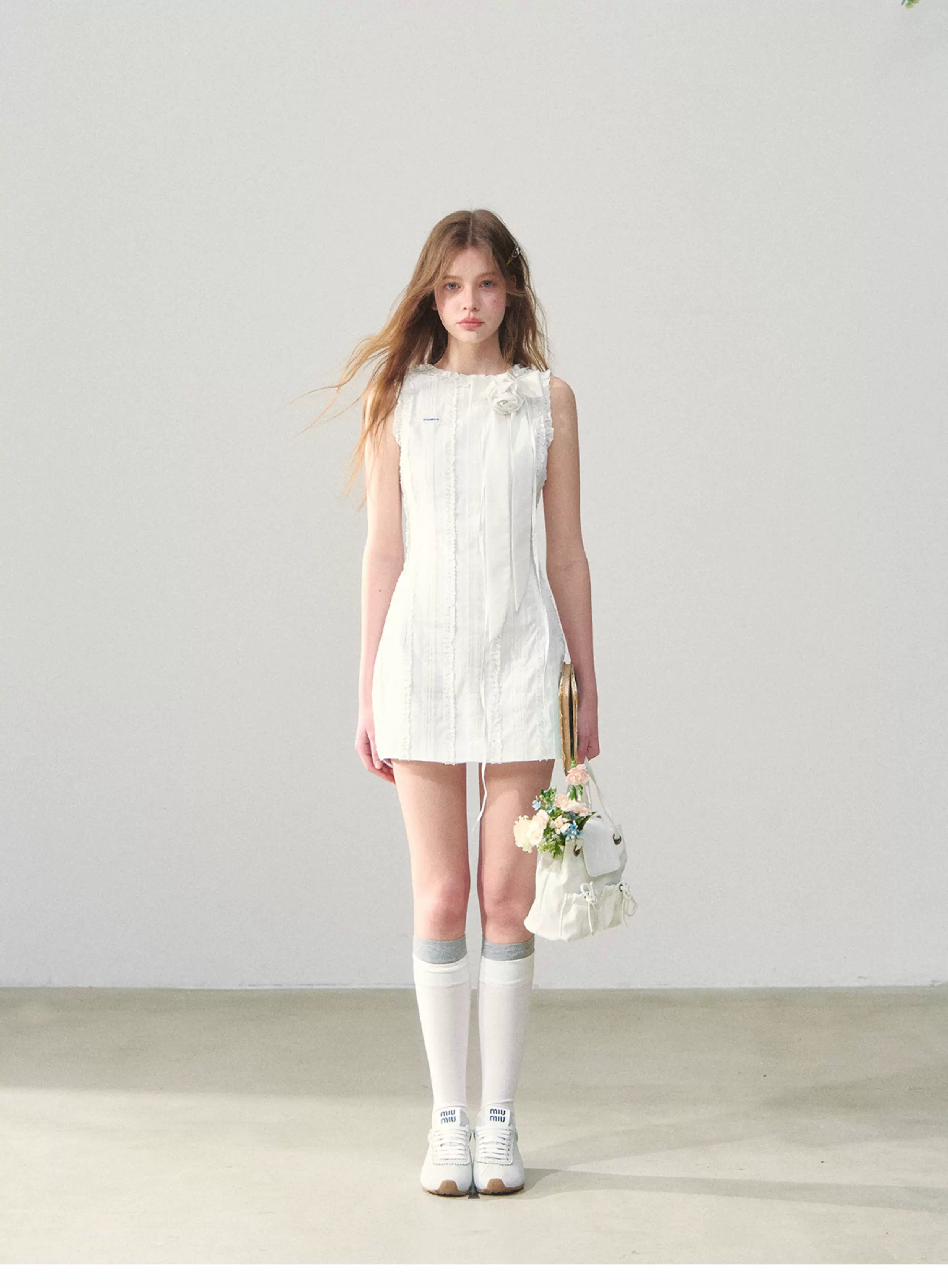 SunsetPark Vertical Striped Lace Stitching Sleeveless Dress