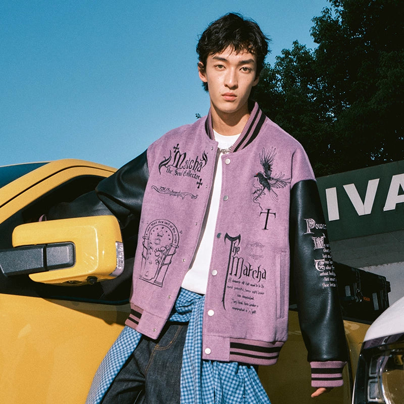 MATCHA STORY Embroidered Baseball Jacket