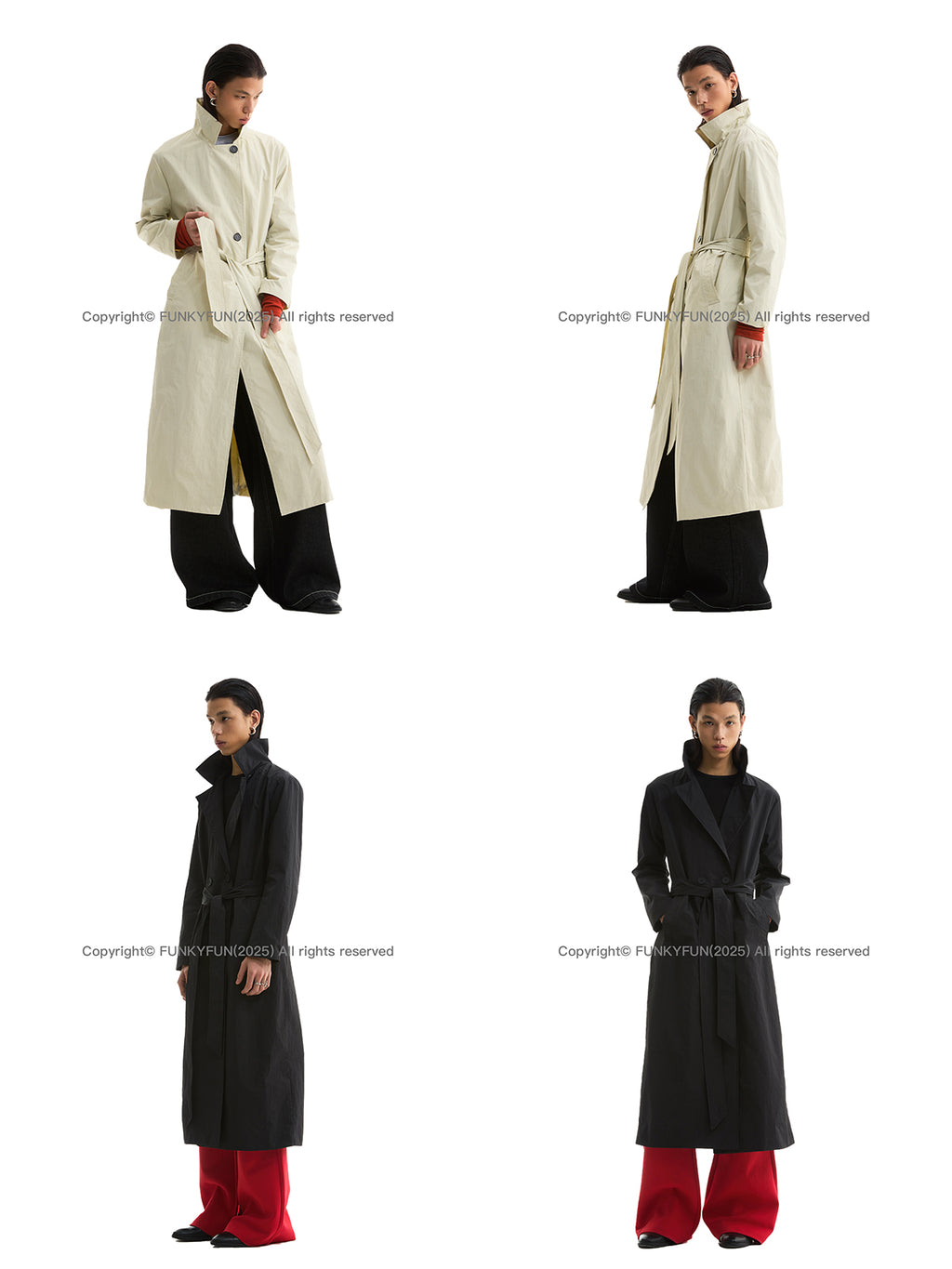 FUNKYFUN Double-breasted Stand-up Collar Loose Trench Coat