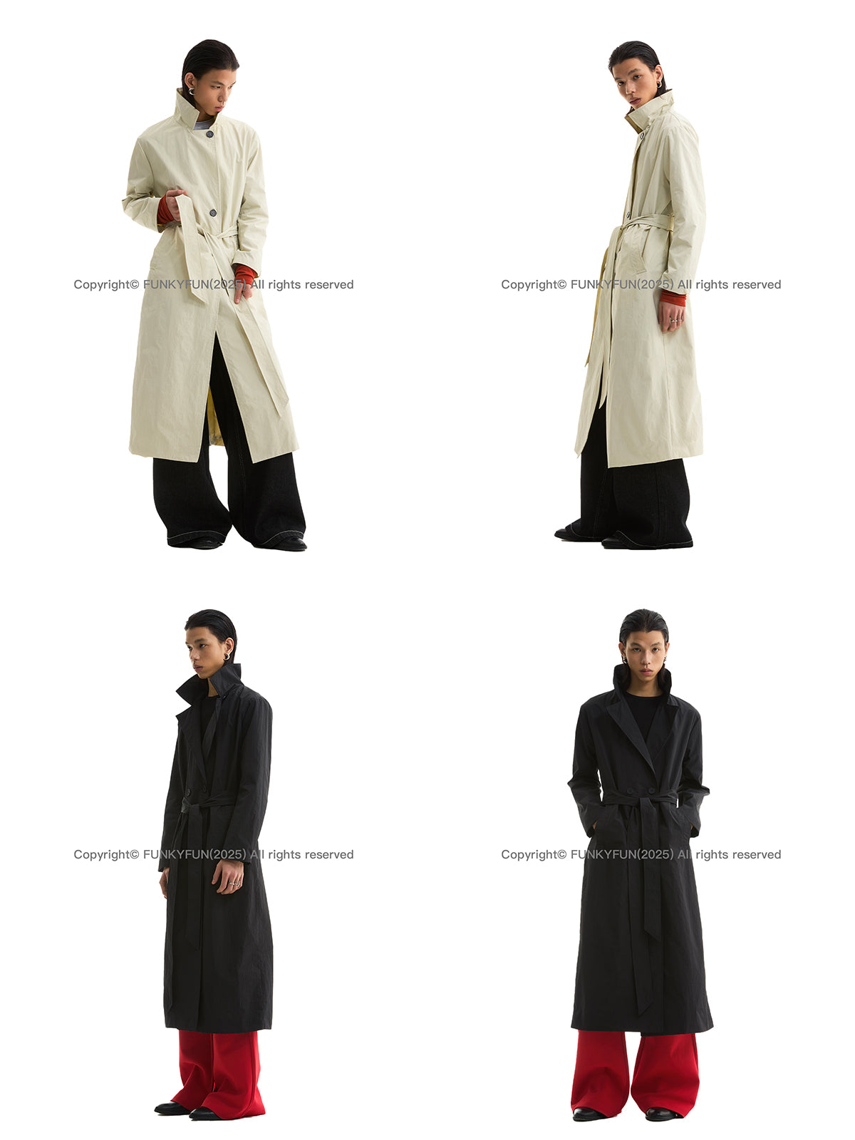 FUNKYFUN Double-breasted Stand-up Collar Loose Trench Coat