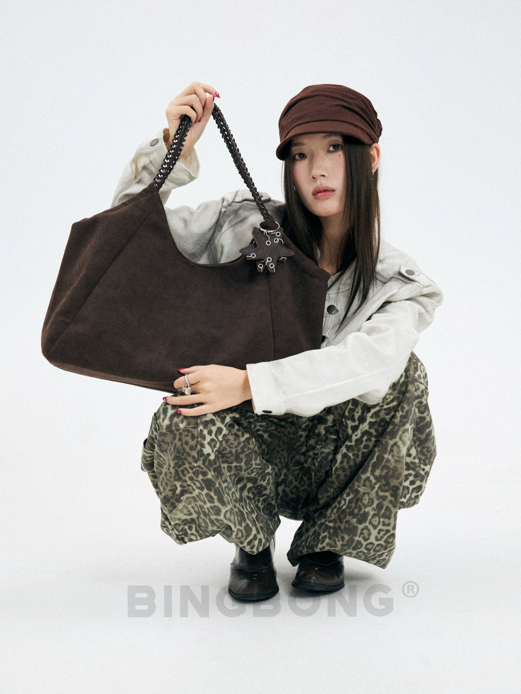 BINGBONG Suede Large Capacity Shoulder Bag