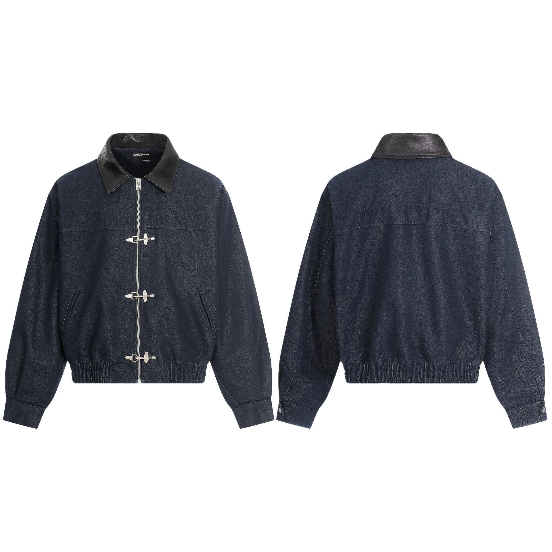 11KN Retro Spliced PU Leather Lapel Jacket
