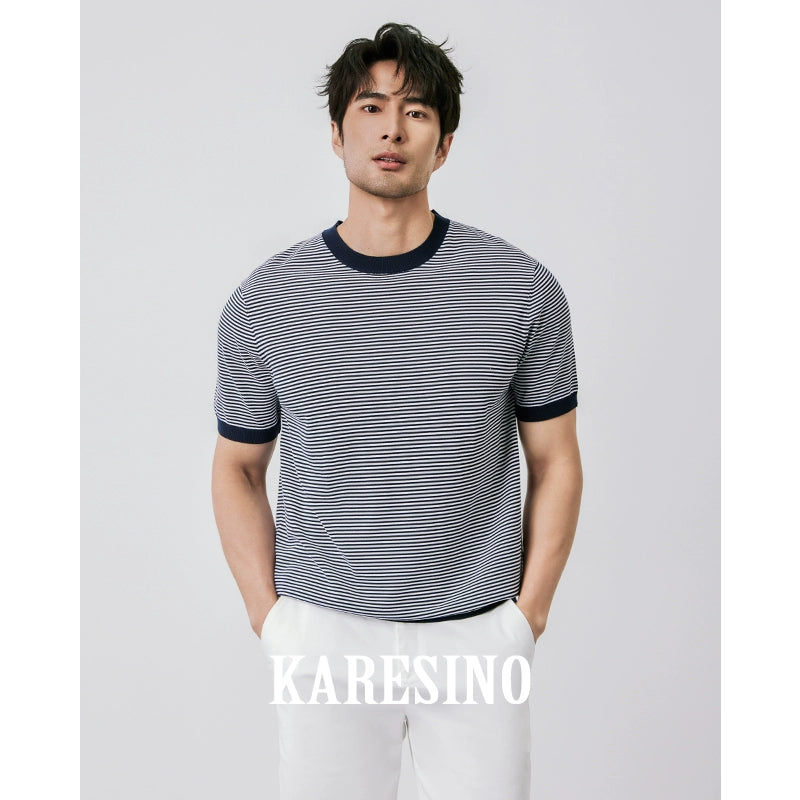 KARESINO Contrasting Striped Casual Knitted Sweater
