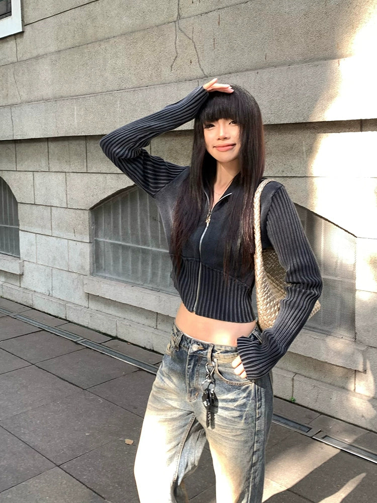 EAHO Vintage Striped Hooded Knitted Sweater
