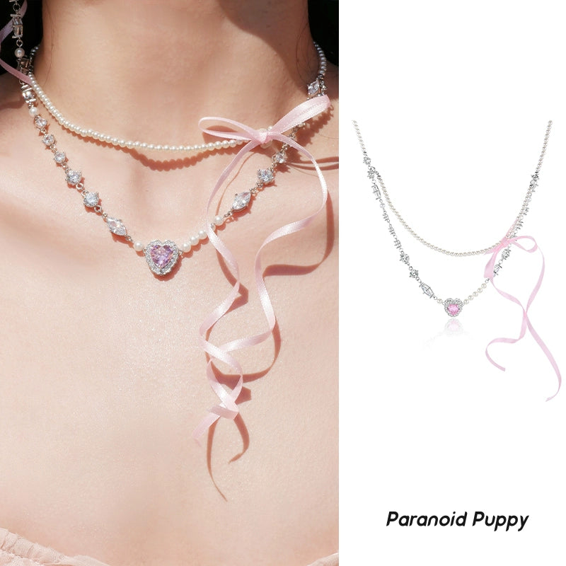 ParanoidP Streamer Bow Pearl Love Necklace
